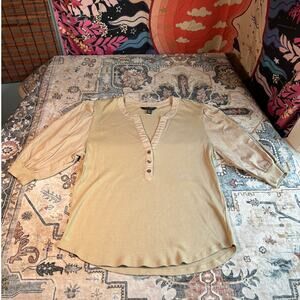 Lauren Ralph Lauren Black Label Puff Sleeve Top Women's Ribbed Blouse Size XL